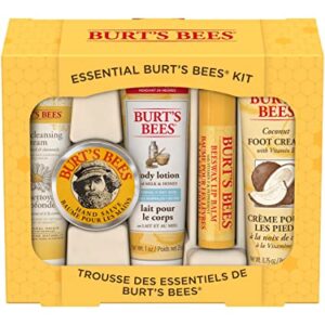 Burt's Bees Gifts Ideas, 5 Body Care Products, Everyday Essentials Set - Beeswax Lip Balm, Deep Cleansing Cream, Hand Salve, Body Lotion & Foot Cream, Travel Size